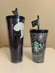 NEW! STARBUCKS SPIDER WEB & CAT GITD TUMBLER HALLOWEEN (Set Of 2)