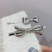 2 Pcs Silver Metal Bow Hair Clips, Metal Bow Hairpin Non-Slip Alligator Clip Hair Versatile Accessories for Girls and Women