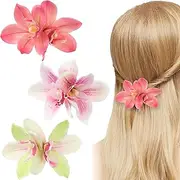 3 PACK Flower Hair Clips, Orchid Alligator Clips Big Bohemian Hair Pins Flower Hair Barrettes Daisy Alligator Hair Clips for Wedding Bridal Beach Party (Style 1, One size)