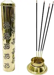 Om Brass Incense Holder StickTower Burner Holder Dhoop Agarbatti Stand Ash Catcher for Home Decor, Mandir,Temple Pooja Accessory Tower Stand for Positive Energy Size- Height- 10.2 inch Gold