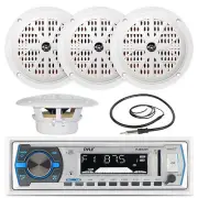 PLMRB29W White Marine AM FM USB Radio, 4 Black 6.5" 120W Speakers, Radio Antenna