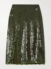 [Clio Peppiatt] Clio Peppiatt - Olivine Scalloped Embellished Crepe Midi Skirt - Green - small small Green