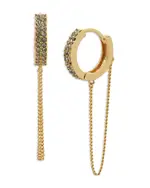 Allsaints Chain Drop Pave Huggie Hoop Earrings in Gold Tone