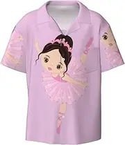 [YANYU] Little Ballerina Dancing Girl Print Hawaiian Shirts Men Short Sleeve Button Down Cuban Collar Shirt Summer Beach Days