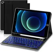Rimposky iPad Keyboard Case for iPad 9.7 6th Gen 2018/5th Gen 2017, iPad Air 2, iPad Pro 9.7 2016, iPad Air 2 Case with 7-Color Backlit Keyboard, Detachable Keyboard Cover