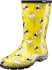 Sloggers Waterproof Garden Rain Boots for Women - Cute Mid-Calf Mud & Muck Boots with Premium Comfort Support Insole, Bee Print Yellow, 9