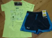 Under Armour Never Back Down top & shorts blue yellow NWT girls' M YMD