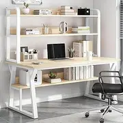 Desk, Modern Computer Desk with Hutch & Bookshelf - Space Saving Home Office Workstation,Gaming, Writing Desk, Study Table for Efficient Working and Storage(Beige,120 * 60cm)