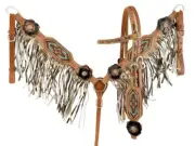 Painted 3D Flower & Aztec Beaded Browband Headstall and Breast Collar Set