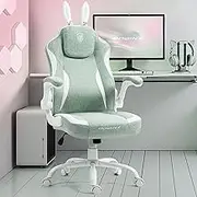 Dowinx Gaming Chair with Removable Cute Bunny Ears, Desk Game Chair Adiustable Height Cloth for Girl, Ergonomic Computer Chair for Adult, Teen, Executive Design for Home and Office, Green