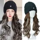 Highlights Ski Knitted Cap Wig -piece Long Water Wavy Hair Daily Use