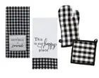 Farmhouse Kitchen Towels Oven Mitt Potholder Black White Check Kitchen 4 Piece