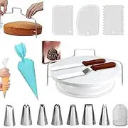 SHUNMAN Cake Stand,35 PCS Rotating Cake Turntable with 2 Icing Spatula,7 Icing Tips and 20 Bags,3 Cake Scrapers Icing Smoother Set & More,Baking Cake Decorating Kits Supplies