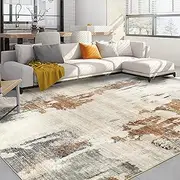 Capslpad Modern Abstract Area Rug 200x300cm Washable Living Room Rug Non-slip Soft Carpet Short Pile Faux Wool Boho Art Floor Carpet for Living Room Bedroom Home Office Dining Room Decor,Beige&Brown