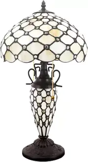 Tiffany Style Table Lamp Cream Stained Glass Crystal Bead Lamp 12X12X22 Inches M