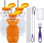 Honey Bear Straw Cup Long Straws, 3-pack Squeezable Therapy And Special Needs Assistive Drink Container, Spill Proof And Leak Resistant Lid