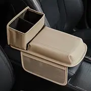 JEYODA Upgraded Car Armrest Cover,Premium Leather Car Armrest Cover Cushion with Storage Holder, Caddy for car (beige)