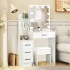 Vanity Desk Bedroom Dressing Table + Stool Set 4 Drawers and LED Sliding Mirror