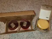 Longaberger Macintosh Apple & Sunny Peach Dessert Bowl Candles & Pint Pillar NEW