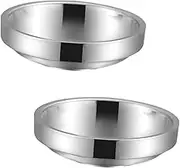 Amosfun 2pcs Dipping Dish Condiment Bowls Season Divided Plate with Serve Dishes Spice Cooking for Restaurant Platter Round Plates Serving Sauce Soy Container Silver Stainless Steel