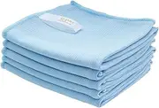 DrDirt Microfiber Glass Cleaning Cloths - 5 Pack, 35x35 cm (14x14 Inch), Lint-Free & Streak-Free Dual-Sided Fabric for Windows, Mirrors, Car Windshields - Strong Absorbent, Washable & Reusable (Blue)