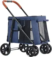 Large Dog Pram Stroller for Large Dogs, Luxury Dog Strollers Premium Pet Pushchair 4 Wheel Pet Gear Pet Stroller for Cat Dog and More, Foldable Carrier Strolling Cart(Blue)