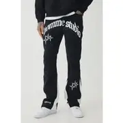 Mens Washed Black Tall Crotch Applique Gusset Detail Flared Jeans