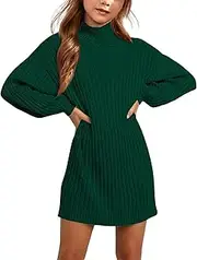 [Virmoku] Girls Oversized Sweater Dress Turtleneck Batwing Sleeve Winter Long Kids Casual Sweaters for Girls Dresses