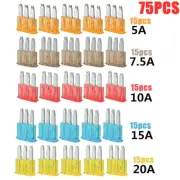 75PCS APT ATR Micro3 Blade Fuse Car Truck Marine Boat RV 5A 7.5A 10A 15A 20AMP