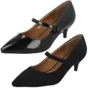 Ladies Spot On Small Heel Mary Jane Court Shoe Pointy Toe F9R0023