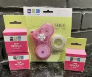 We R Memory Keepers Pink Tab Dispenser & 3 Boxes Of Refills-Adhesive Squares NIB
