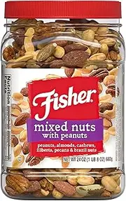 FISHER Snack Mixed Nuts with Peanuts, 24 oz Canister