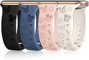 4 Pack Engraved Silicone Bands Compatible with Apple Watch Band 40mm 38mm 41mm 42mm 44mm 45mm 46mm 49mm Women Breathable Soft Cute Sport Replacement Strap for iWatch SE Series 10 9 8 7 6 5 4 3 2 1