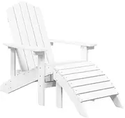 vidaXL White Garden Adirondack Chair with Detachable Footstool - Weather and UV Resistant HDPE Material - Easy to Clean - Assembly Required