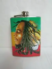 Bob Marley Lion Red Yellow Green Stainless Steel 8oz. Hip Flask FGBB31