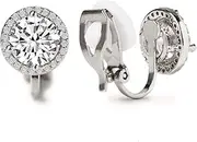 [A+O] Clip on Earrings, Round Crystal Stud Clip Earrings in Gold, Rose-Gold, Silver