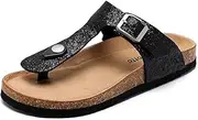 [Torotto] Boys Girls Glitter Slide Sandals Kids Flip Flops Cork Slipper with Adjustable Straps (Toddler/Little Kid/Big Kid)