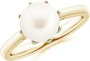 [Angara] Freshwater Cultured Pearl Solitaire Crown Ring in Sterling Silver/14ct Solid Gold for Women | June Birthstone Jewellery for Her