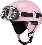 Vintage Leather Motorcycle Helmet Retro Scooter Open Face Half Leather Helmet with ECE Certified UV Glasses Bowls for Adult Men and Women Half Helmets E,XL=60-61CM