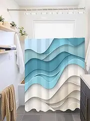 Clblhlolkuy Turquoise Cream Waves Waterproof Shower Curtain for Bathroom, Abstract Gradient Ocean Hotel Fabric Soft Bath Curtain with Semi-Transparent Top Window & Hooks, 72"x72"