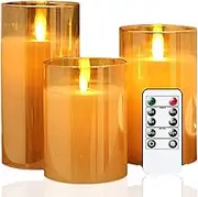 NW LED Flickering Candles, Real Wax, Fake Wick, Moving Flame, Battery Operated, Timer Remote, Glass Effect, Decorative Lamps for Festival, Wedding, Home Party
