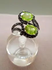 JTV Sterling Silver Peridot & Black Spinel Bypass Ring Size 7