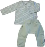 BORNSAGE Oganic Baby Clothing Sage Kurta Shirt and Pant Set 18-24, Sage/White, 18-24mths2 Count