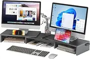 Advwin Dual Monitor Stand Riser Desk Organizer Computer Stand Adjustable Length and Angle for Laptop Desktop with 2 Slot Black
