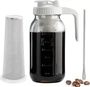 Miradexic Cold Brew Coffee Maker with V-shaped Lid, 64oz Iced Coffee Maker with Stainless Steel Filter, BPA Free Sturdy Cold Brew Pitcher for Coffee, Iced Tea, Sun Tea, Lemonade