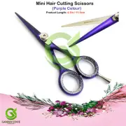 Purple Mini Hair Cutting Scissor 4.5'' Finger Rest Beard Mustache Trimming Shear