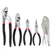 5PC Pliers Tool Set - Long Nose Diagonal Slip and Groove Joint Locking Pliers