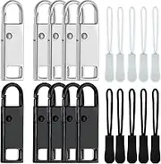 Zipper Pulls, 10 Pcs Zipper Pull Replacement, Zipper Pull Tab for Jacket, Coat, Bag,Boots, Suitcases (Silver, Black)