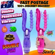 Double Penetration Vibrator Dildo G-Spot Clit Stimulator Anal Couples Sex Toy