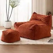 Bean Bag Chair Cover (No Filler) Giant Bean Bag Chair Sofa for Adults Teens, Comfy Corduroy Large Bean Bag Chairs with Armrests for Bedroom Living Room(Orange)